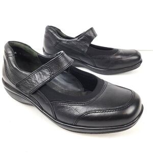 Ziera Janis Black Mary Jane Black Leather Walking Flats Womens 38.5 Extra Wide